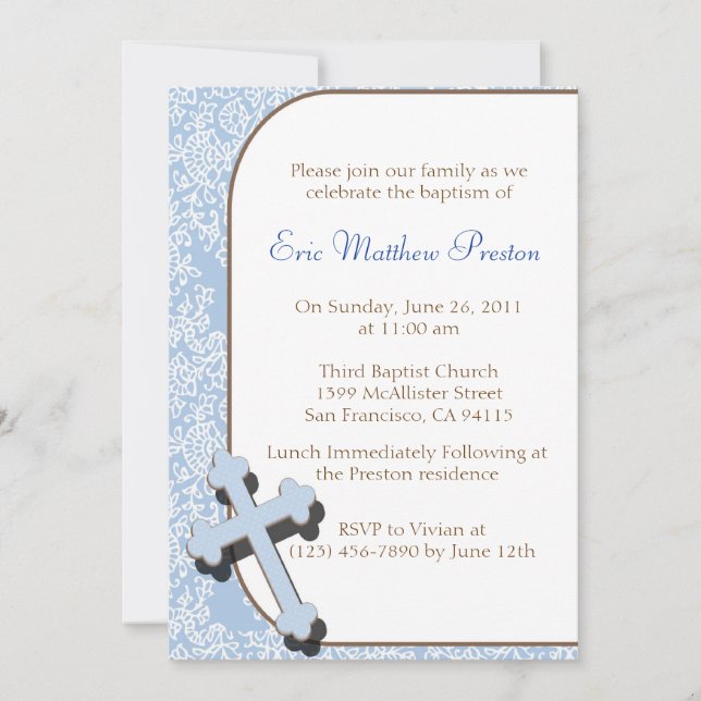Baptême Croix Bleue / Invitation Christening (Devant)