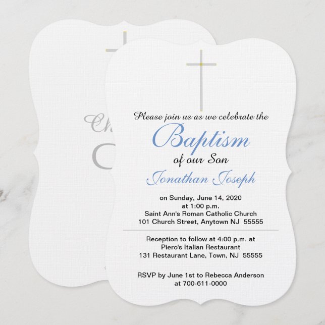 Baptême Cross Boy Blue Invitations (Devant / Derrière)