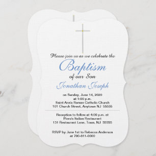Baptême Cross Boy Blue Invitations