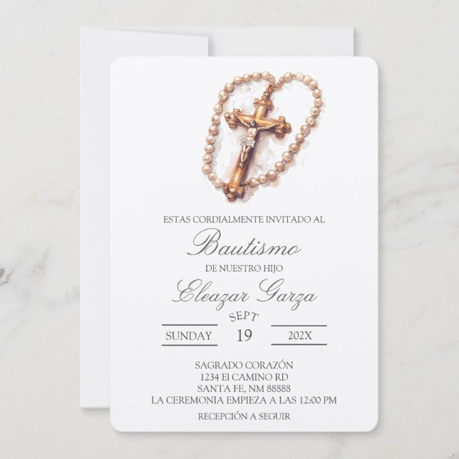 Baptême crucifix en espagnol Invitation (Devant)