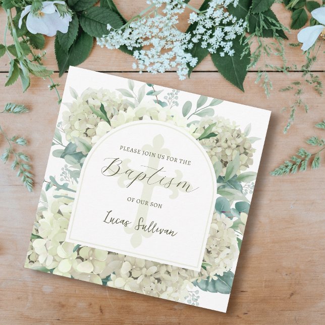 Baptême d'arc blanc Hydrangea Invitation (Créateur téléchargé)