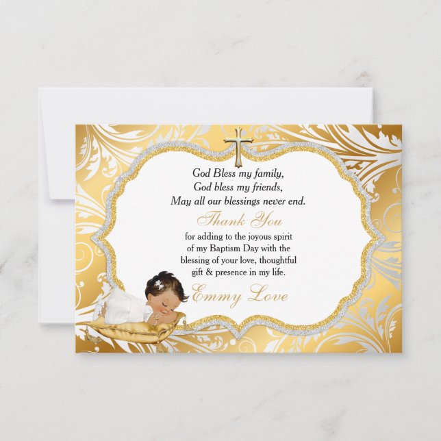 Baptême de bébé fille ethnique Croix d'or Merci (Devant)