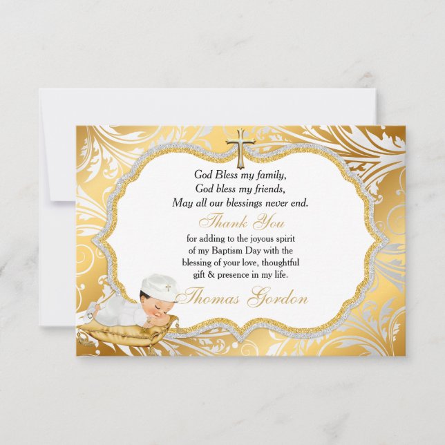 Baptême de bébé garçon Croix d'or Merci (Devant)