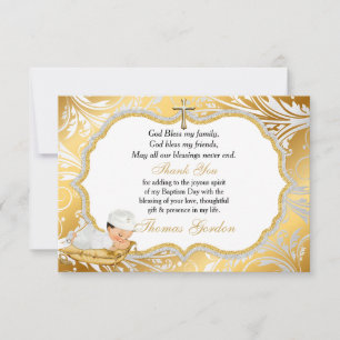 Baptême de bébé garçon Croix d'or Merci
