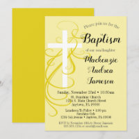 Baptême de croix-torse jaune Invitation Girl Boy