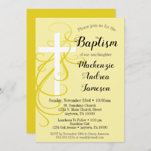 Baptême de croix-torse jaune Invitation Girl Boy