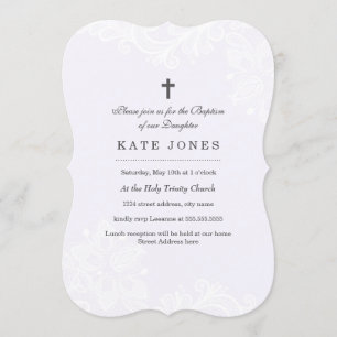 Baptême de dentelle blanche élégante Invitation