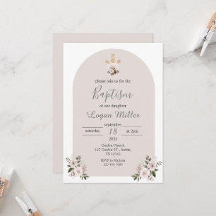Baptême de garçon beige Invitation