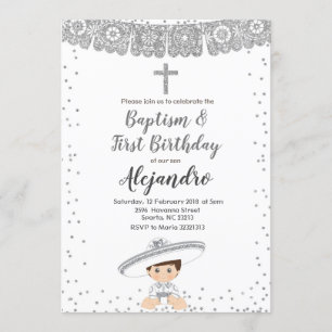 Baptême de garçon de Charro et invitation argentés