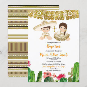 Baptême de Gold Cactus Invitation Twin Fiesta