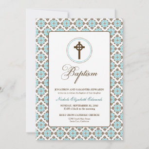 Baptême de grâce Vintage 5x7 Invitation (brun/aqua
