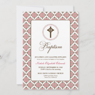 Baptême de grâce Vintage 5x7 Invitation (brun/roug