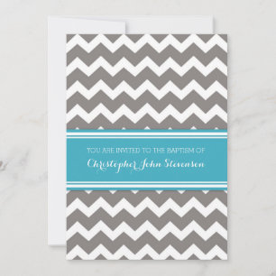Baptême de gris bleu Chevron Invitation