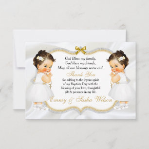 Baptême de jumelles bébé fille Croix d'or Merci