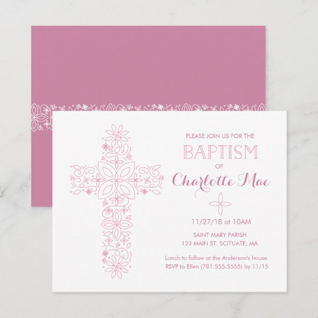 Baptême de la petite fille, carte d'invitation Chr (Devant / Derrière)