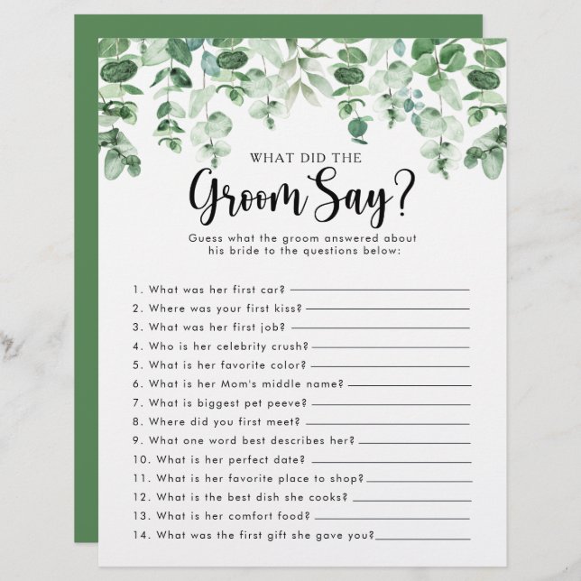 Baptême de mariage au eucalyptus Qu'a dit le marié (Devant / Derrière)