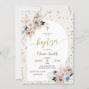 Baptême de Pampas Bleu Boho Grass Invitation