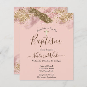 Baptême de Parties scintillant rose Invitations bu