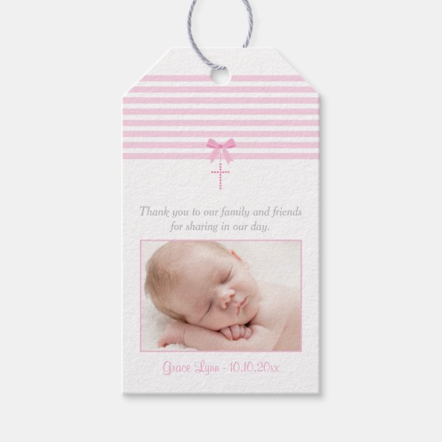 Baptême de photo Favoriser étiquette cadeau | Rose (Devant)