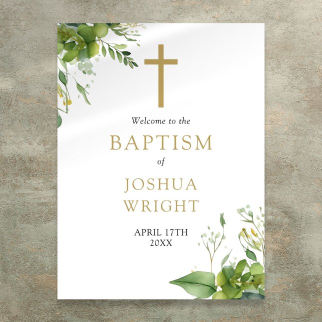 Baptême de verdure Affiche de bienvenue de baptême (Greenery Baptism Christening Welcome Sign)