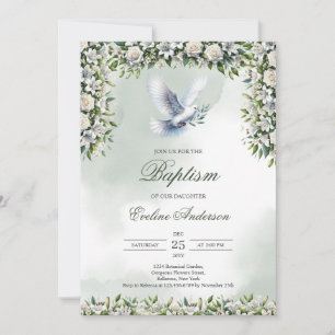 Baptême de verdure invitation avec colombe blanche