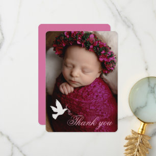 Baptême des filles roses de colombe blanche carte 