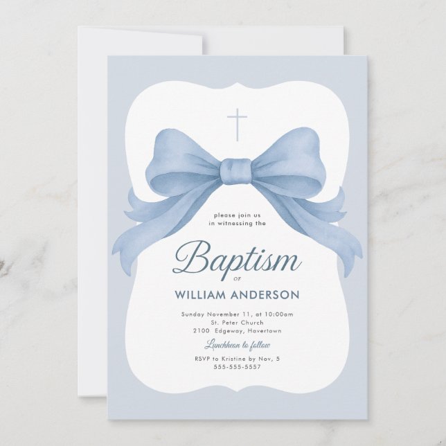 Baptême du garçon de la croupe bleue Invitation av (Devant)