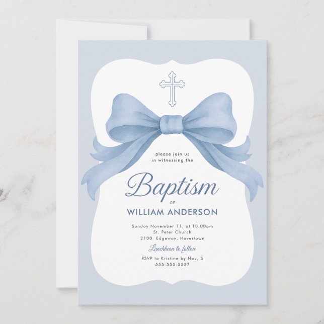 Baptême du garçon de la croupe bleue Invitation av (Devant)