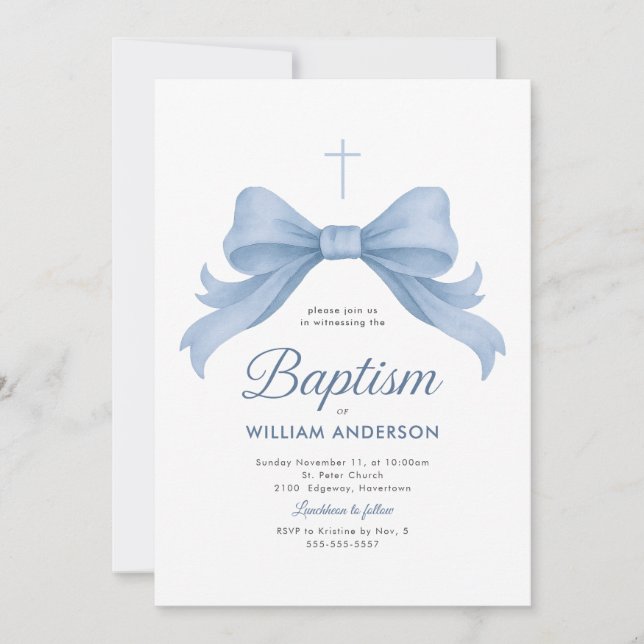 Baptême du garçon de la croupe bleue Invitation av (Devant)