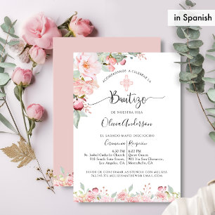 Baptême espagnol Blush et Mint Floral Invitation