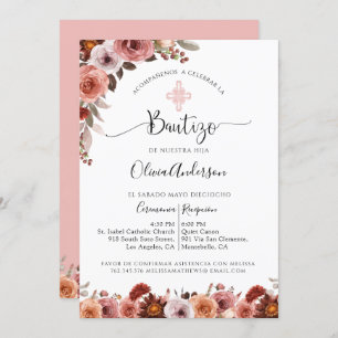 Baptême espagnol Blush rose Floral Invitation