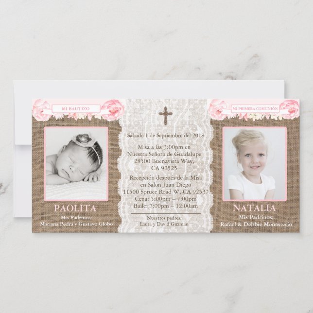 Baptême espagnol / Cartes de communion pour jumeau (Devant)