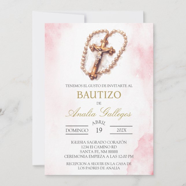 Baptême espagnol Crucifix Invitation (Devant)