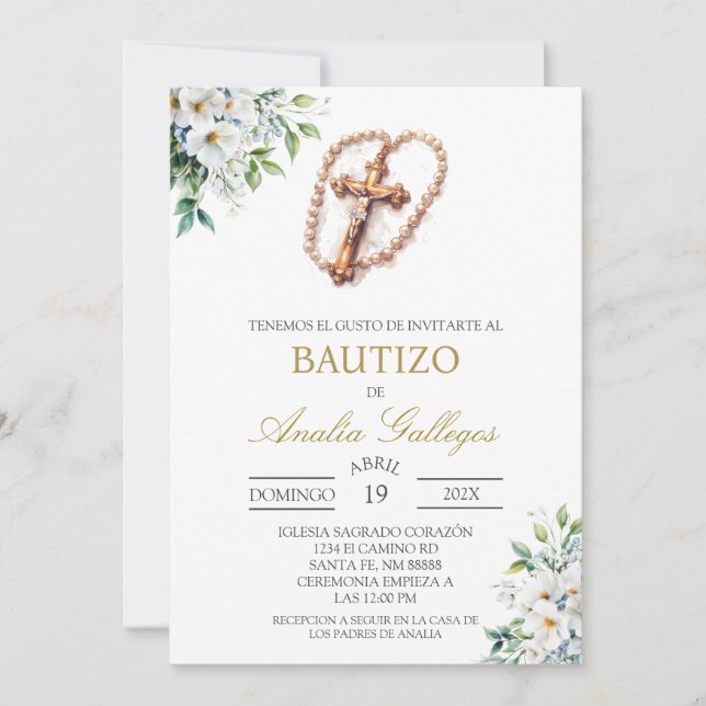 Baptême espagnol Crucifix Invitation (Devant)