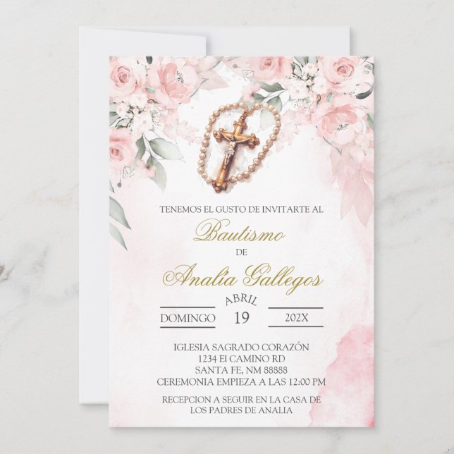 Baptême espagnol Crucifix Invitation (Devant)