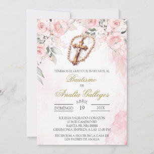 Baptême espagnol Crucifix Invitation