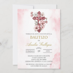 Baptême espagnol Crucifix Invitation