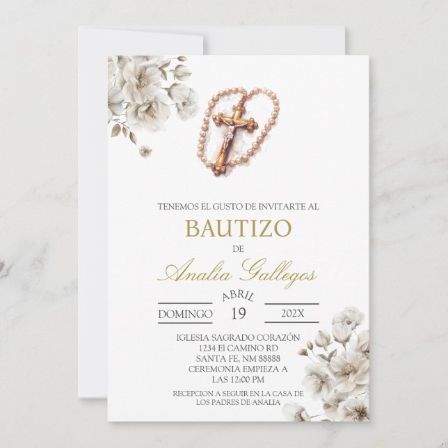 Baptême espagnol Crucifix Invitation (Devant)