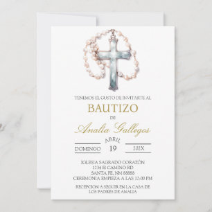 Baptême espagnol Crucifix Invitation