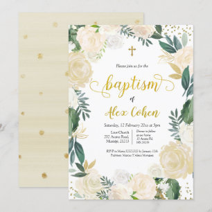 Baptême espagnol floral blanc Invitation