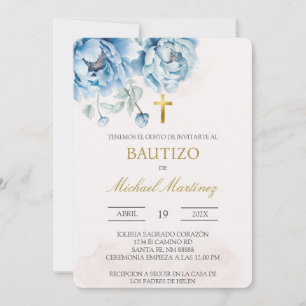 Baptême espagnol floral bleu Invitation