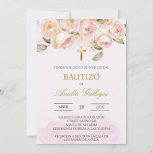 Baptême espagnol rose roux Invitation