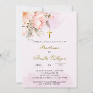 Baptême espagnol rose roux Invitation