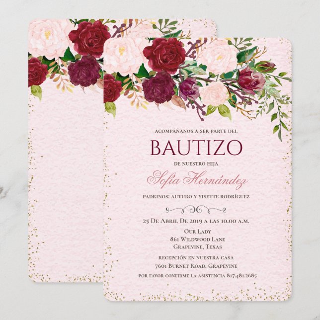 Baptême Fille Invitations De baptême Fille (Devant / Derrière)
