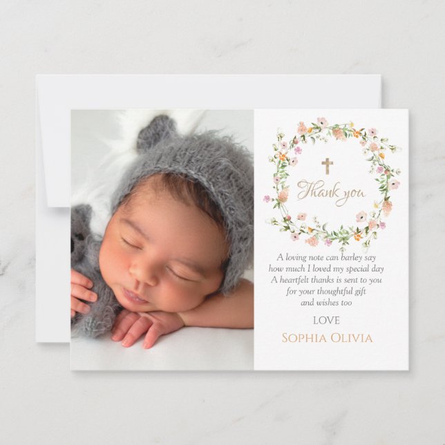  Baptême fleur sauvage Carte de remerciements fill (Devant)