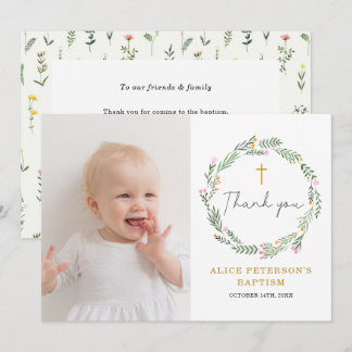 Baptême fleur sauvage Fille Merci Cartes
