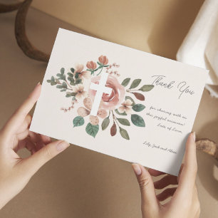 Baptême floral avec Carte de remerciements plat cr