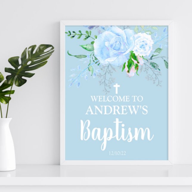 Baptême floral bleu clair Bienvenue Poster 8x10 (Créateur téléchargé)