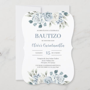 Baptême floral bleu Invitation espagnole