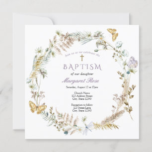 Baptême Floral et Papillons Invitation